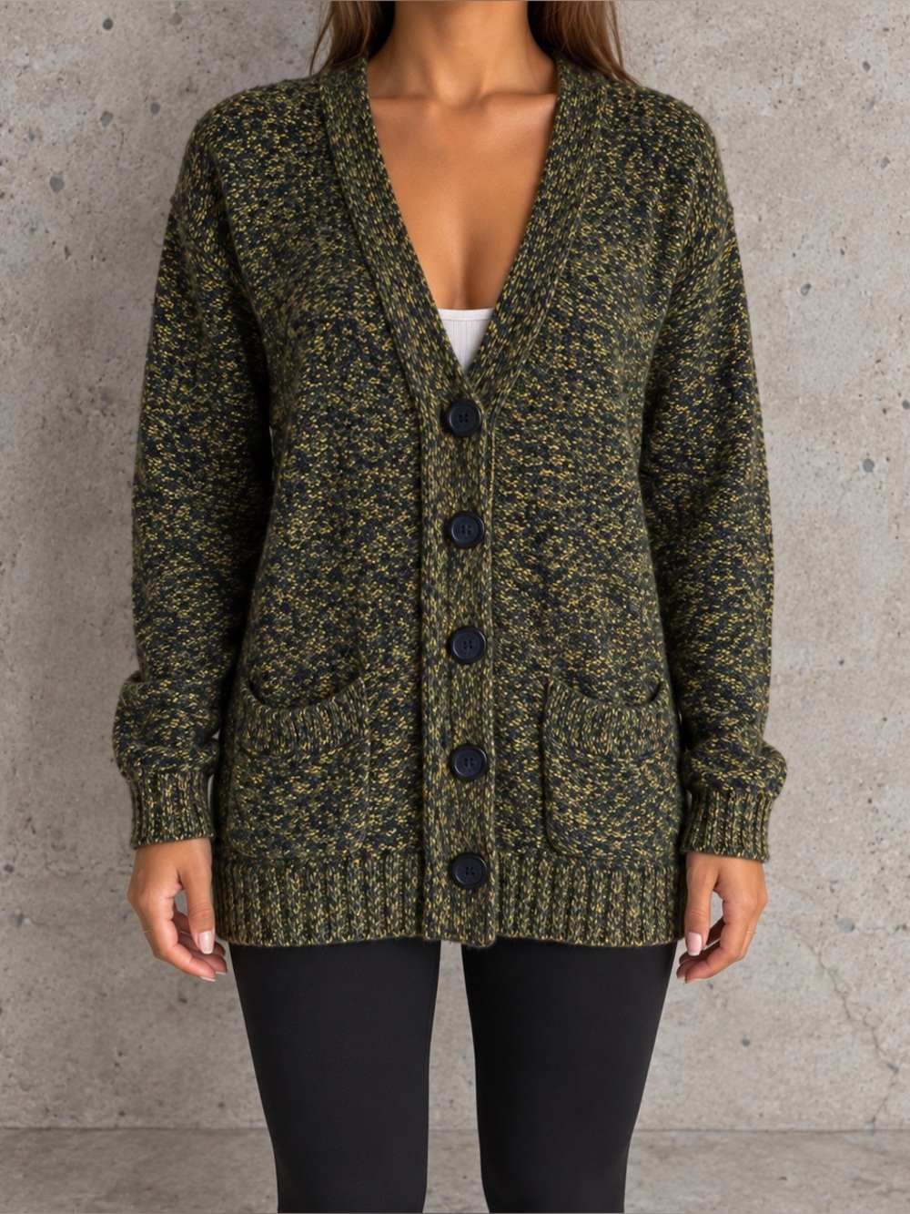 Black & Yellow Marled Knit Cardigan Sweater Grunge Vintage Y2K Fall Autumn